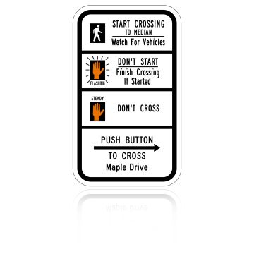 MUTCD R10-3H Pedestrian Signal Information (Two-Stage Crossing) (Street Name)