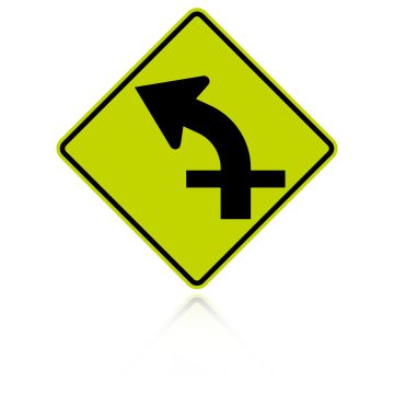 MUTCD W1-10AL Left Combination Curve / Cross Road Intersection