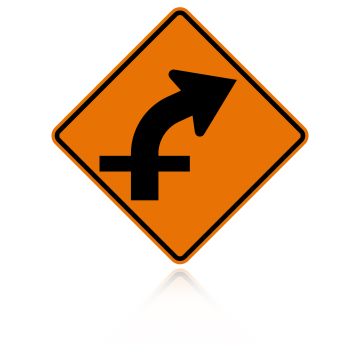 MUTCD W1-10AR Right Combination Curve / Cross Road Intersection